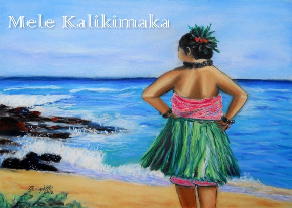 Hawaiian Christmas Card Printable, Mele Kalikimaka Download, Hawaii Christmas, Hula Girl by the Beach, Hawaii, Kauai, PDF DIY Card