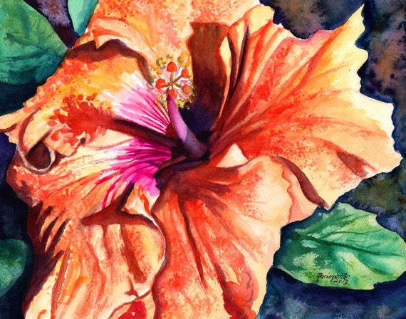 Hibiscus painting, Hawaii art, Hibiscus print, Hibiscus flower art, Tropical art, Tropical flower, Hawaiian flower, Hawaii art work