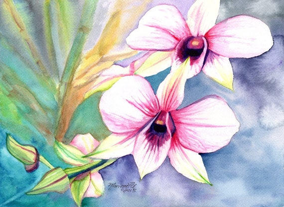 orchid prints, orchid art, orchid painting, tropical flower art, dendrobium paintings, hawaii decor, hawaiian wall art, housewarming gift,