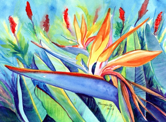 Bird of Paradise, Heliconia, Bird of Paradise Art Print, Tropical Flower Paintings, Hawaii Art, Hawaiian Decor, Hawaiian flowers, Aloha