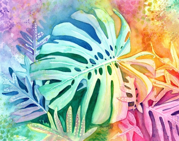 Monstera Art Print, Tropical Plants, Kauai Watercolor, Hawaiian Painting, Monstera Deliciosa, Hawaii Artwork, Oahu Maui, Gifts Love artwork