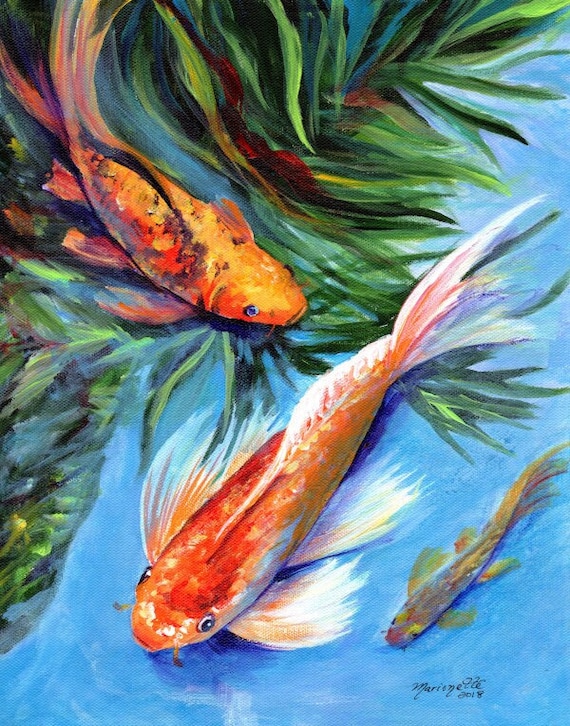 Ornamental Koi Fish in Outdoor Pond Art Print