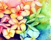 Plumeria Watercolor, Original Plumeria Art, Tropical Flowers, Frangipani Art, Kauai Art, Original Hawaiian Painting,  Aloha Flowers Rainbow