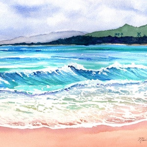 wailua beach kauai, paintings of kauai beaches, ocean art, hawaiian paintings, hawaii seascapes, wailua beach print, kauai artist