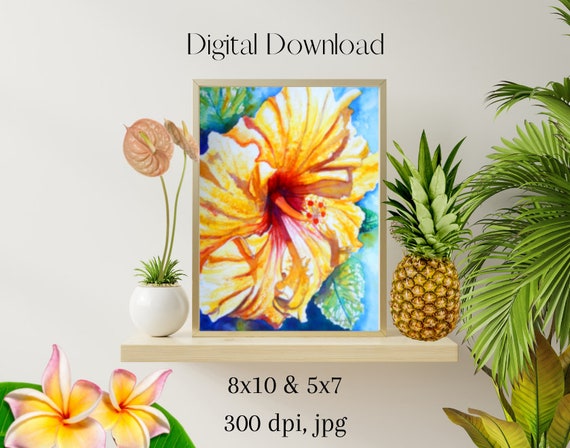 Tropical Hibiscus, Downloadable Print Jpg, Hawaiian Decor, Wall