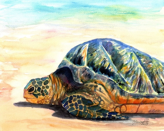 Sea turtle wall art, green sea turtle, hawaii art ocean, sea turtle decor, honu turtle, sea turtle painting, ocean animal art, tropical art