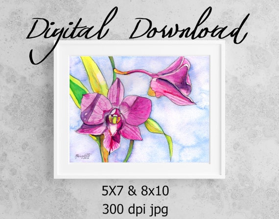 Orchid Print, Printable Wall Art, Downloadable Art, Poster Art, Hawaii Art, Hawaii Decor, Tropical Flower, Purple Orchids, Print it out