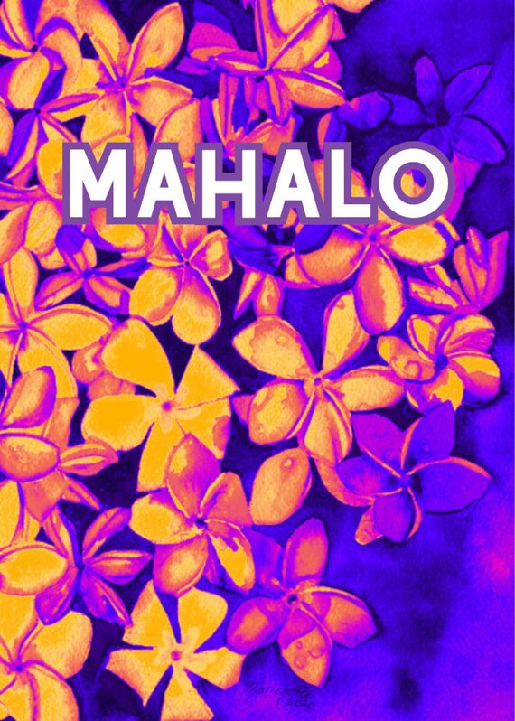 Hawaii Mahalo Card, Printable PDF 5x7, Retro Plumeria, Thank you, Hawaiian Greeting, Instant Download