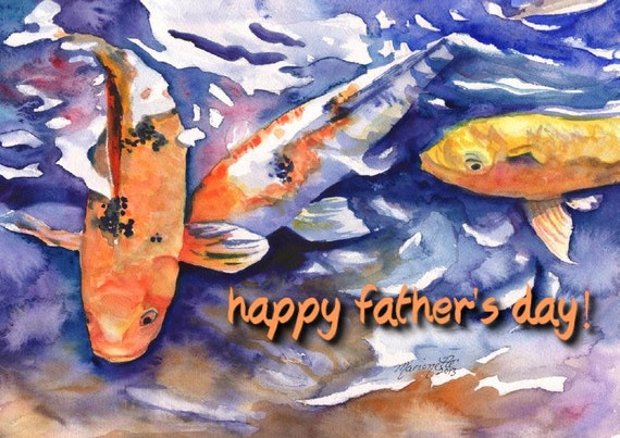 Printable DIY Father's Day card 5x7 pdf Japanese Koi from Kauai by Marionette Oriental Asian Fish