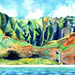 Kauai's Na Pali Coast  Art Print by Kauai Artist Marionette Taboniar Kauai Seascape Mountains