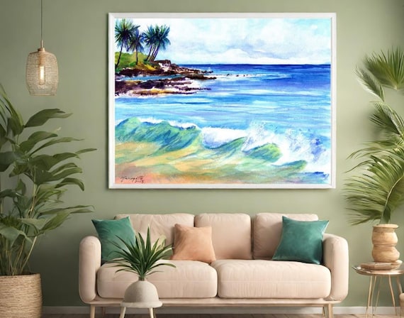 Large Art Print, Brenneckes Beach, 16x20 18x24 24x30, Hawaiian Art, Kauai Decor, Hawaii Prints, Poipu Beach, Kauai Seascape, Hawaiian Beach