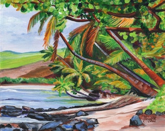 Hawaii Landscape Print, Tropical Coconut Print, Makaweli Kauai Art, Pakalas Beach Print, Hawaiian Beach Painting, Art from Kauai