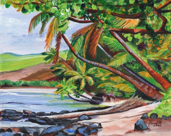 Hawaii Landscape Print, Tropical Coconut Print, Makaweli Kauai Art, Pakalas Beach Print, Hawaiian Beach Painting, Art from Kauai