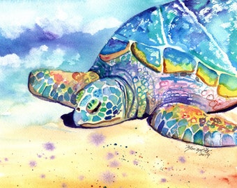 Colorful Sea Turtle Art Print for Kids Room