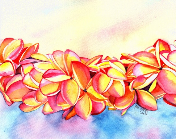 Plumeria Art, Plumeria Print, Plumeria Lei, Tropical Flowers, Frangipani, Kauai Art, Hawaii Painting, Plumeria Painting, Hawaiian Decor