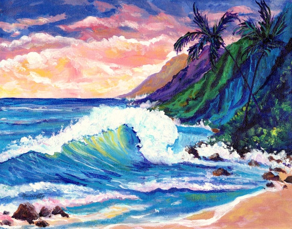 Kauai Art Print, Hawaii Art, Na Pali Coast Kauai, Kauai Painting, Kauai Beach Art, Beach Painting, Seascape Painting, Hawaii Decor