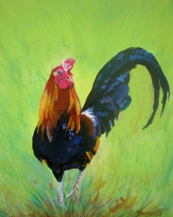 Kauai Rooster,  Kauai Chickens, Prints from Kauai, Rooster Painting, Kauai Art, Hawaiian Rooster, Kitchen Art, Chicken Decor