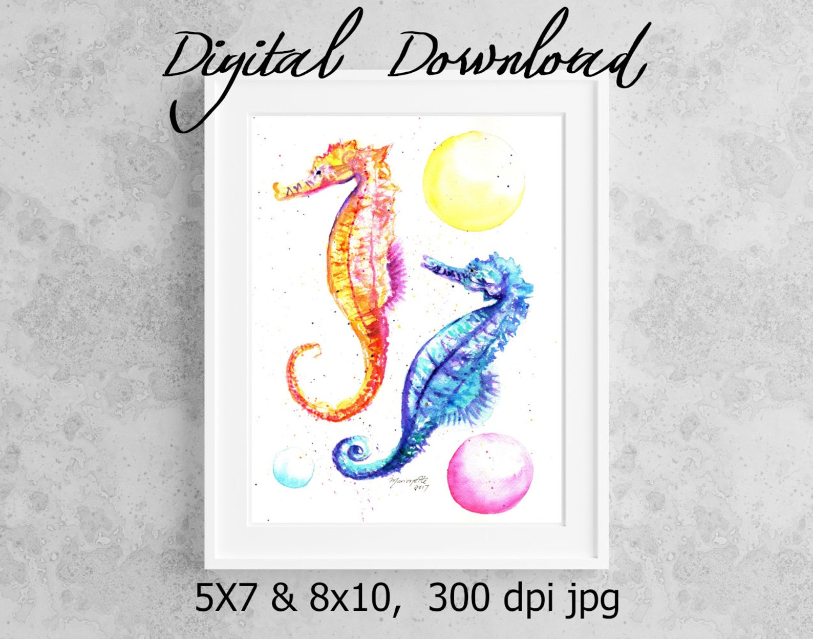 Seahorse Print Digital Download 8x10 5x7 Jpg Watercolor Print - Etsy