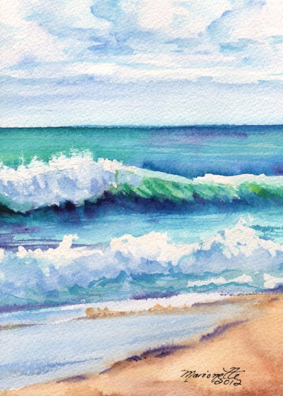 Ocean Waves of Kauai Art Print from Kauai Hawaii teal turquoise blue sand Hawaiian decor Hawaii wall art ocean paintings