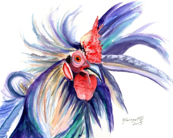 rooster giclee print, kauai rooster art, kauai chickens, kauai birds, kitchen art, gifts for him, kauai giclee, hawaii art, crazy rooster