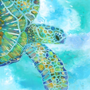 Turtle art prints, Hawaiian art, Hawaiian honu, nursery kids room decor, sea ocean life gift, Kauai Oahu Maui Hawaii painting