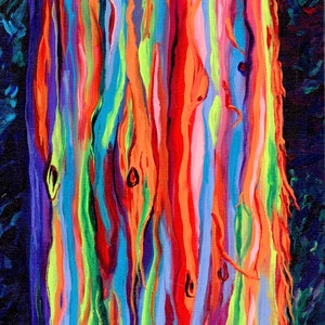 Colorful Rainbow Eucalyptus Tree, Kauai Trees, Eucalyptus Painting, Hawaiian Art, Hawaii Painting, Hawaii Art, Hawaiian Decor