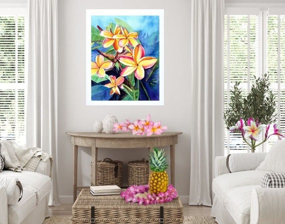 Large Art Print, Plumeria Flower, 16x20 18x24 24x30, Hawaiian Art, Hawaii Prints, Frangipani, Aloha lei, hawaii flower, tropical