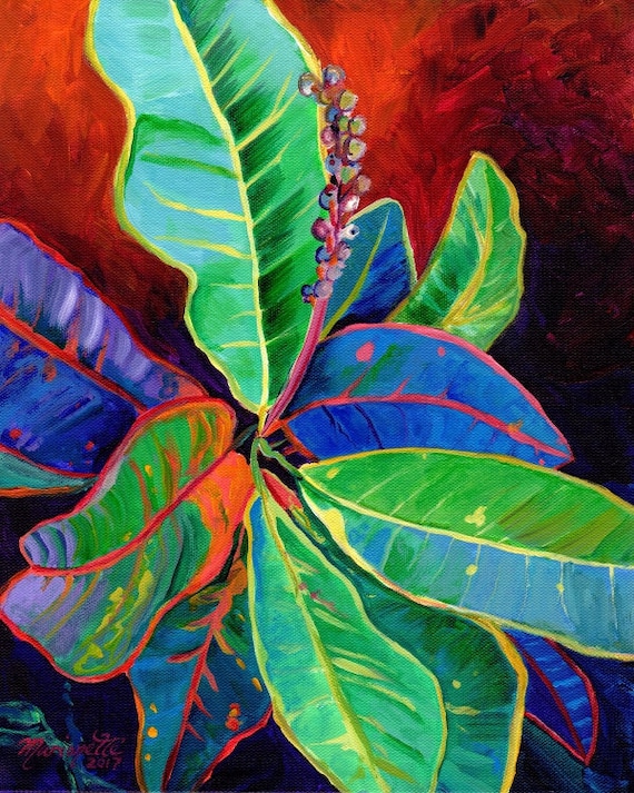 Croton Leaves, croton art print, tropical leaves, Hawaiian plants, Hawaii art, tropical foliage, Kauai art, Maui art, Oahu paintings