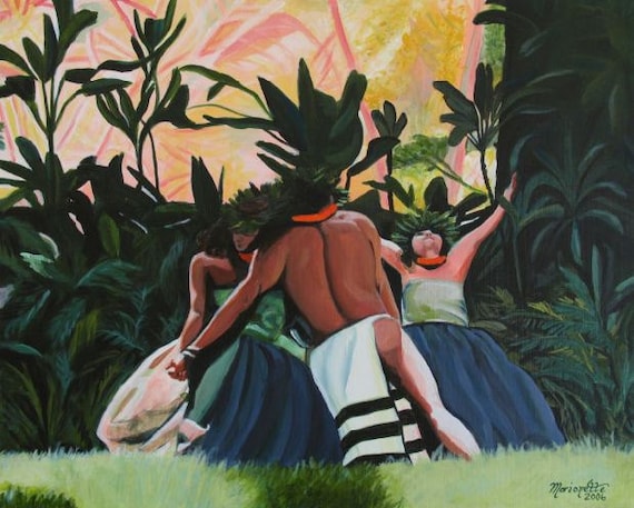 Hula dancers, hula, Hawaiian hula, hula art, hula print, hula painting, hula decor, aloha, tropical art, hawaii art, hawaii print