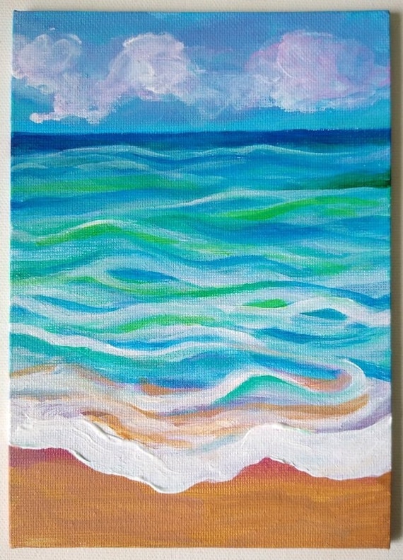 Kauai Ocean Original Acrylic Painting, 5x7 Canvas Panel, Hawaii Seascape, Mini Painting, Ocean Art, Turquoise, Blue, Beach