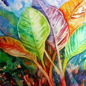 Tropical Leaves, tropical foliage, Hawaii art, colorful leaves, tropical decor, tropical wall art, art prints, colorful painting