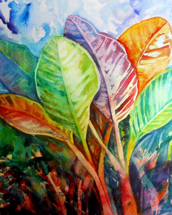 Tropical Leaves, tropical foliage, Hawaii art, colorful leaves, tropical decor, tropical wall art, art prints, colorful painting