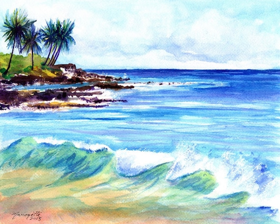 Original Acrylic Painting 8 x 10 Canvas Tropical Island Beach Cove Art  Decor