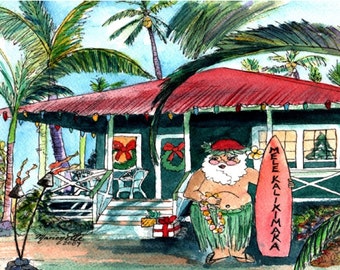 Printable DIY Hawaiian Christmas card 5x7 pdf from Kauai Hawaii Mele Kalikimaka Holiday