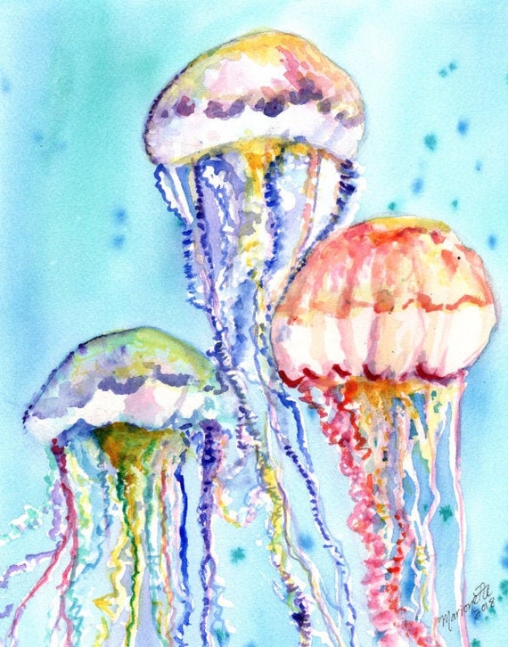 Jellyfish Art , Jellyfish watercolor, Hawaii art, jelly fish painting, ocean art, Hawaii painting, nursery art, under the sea, Hawaii decor