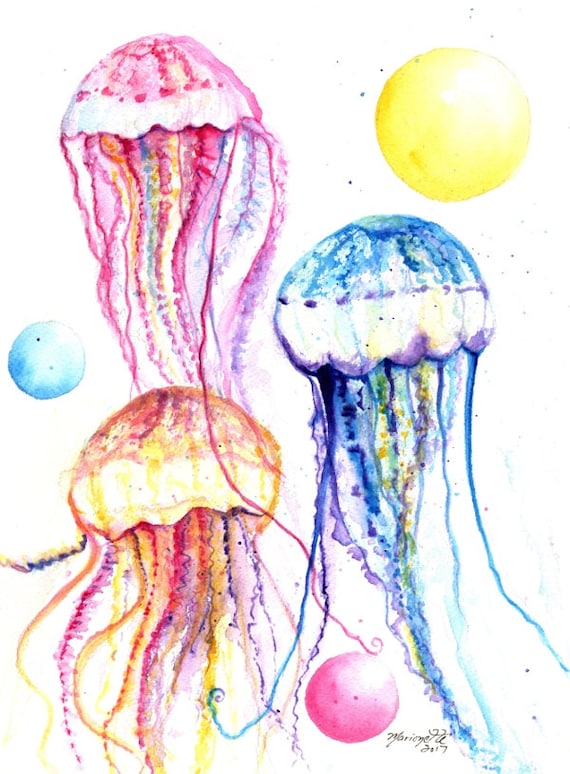 Jelly Fish Print,  Jellyfish watercolor, Hawaii art, jelly fish painting, ocean art, Hawaii painting, nursery art, animal print Hawaii decor