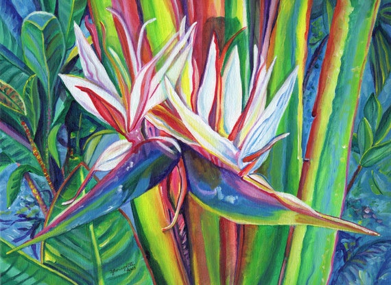 Bird of Paradise Colorful Flowers of Hawaii Original Acrylic Painting