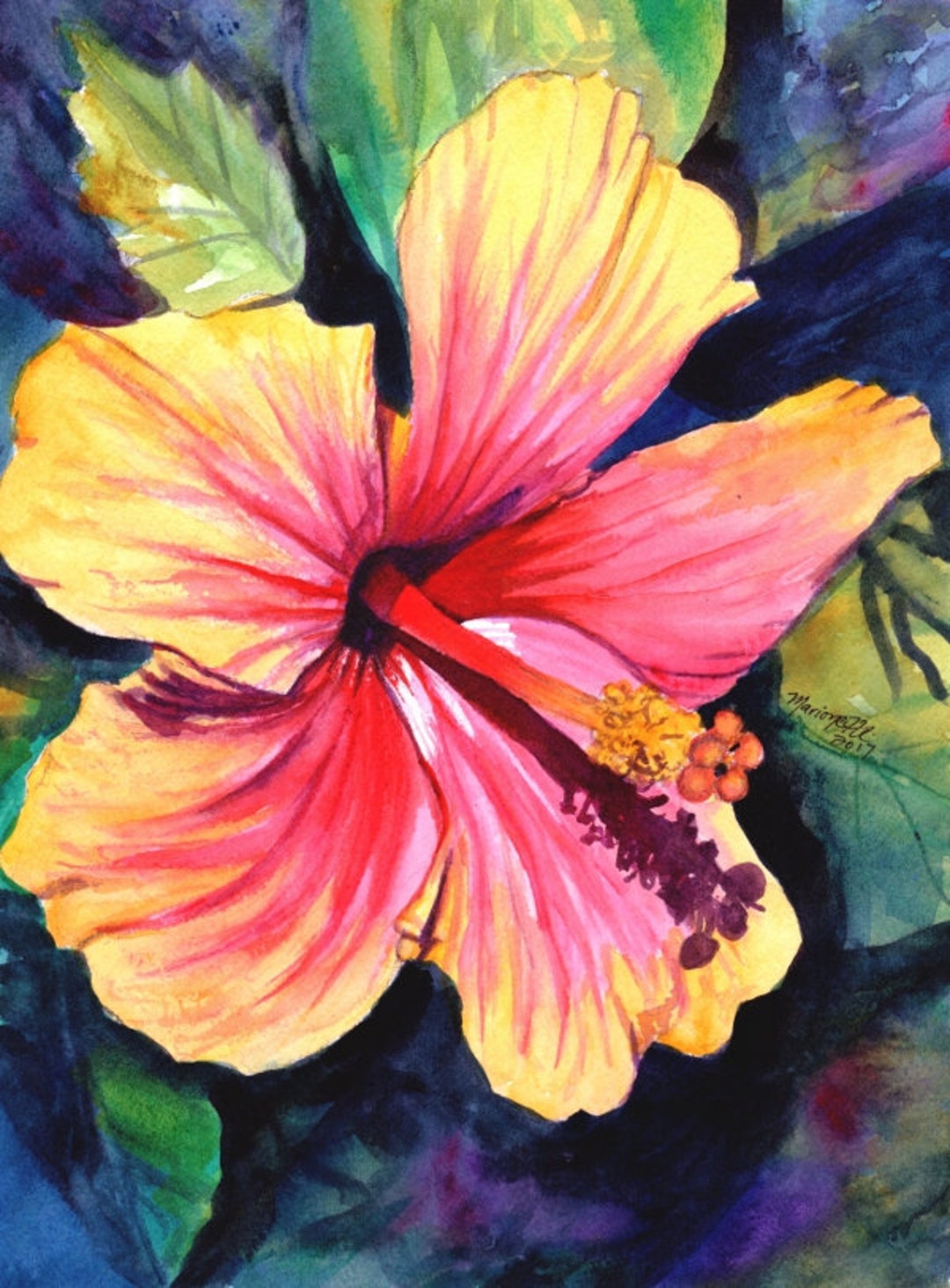 Red Hibiscus Flower Painting