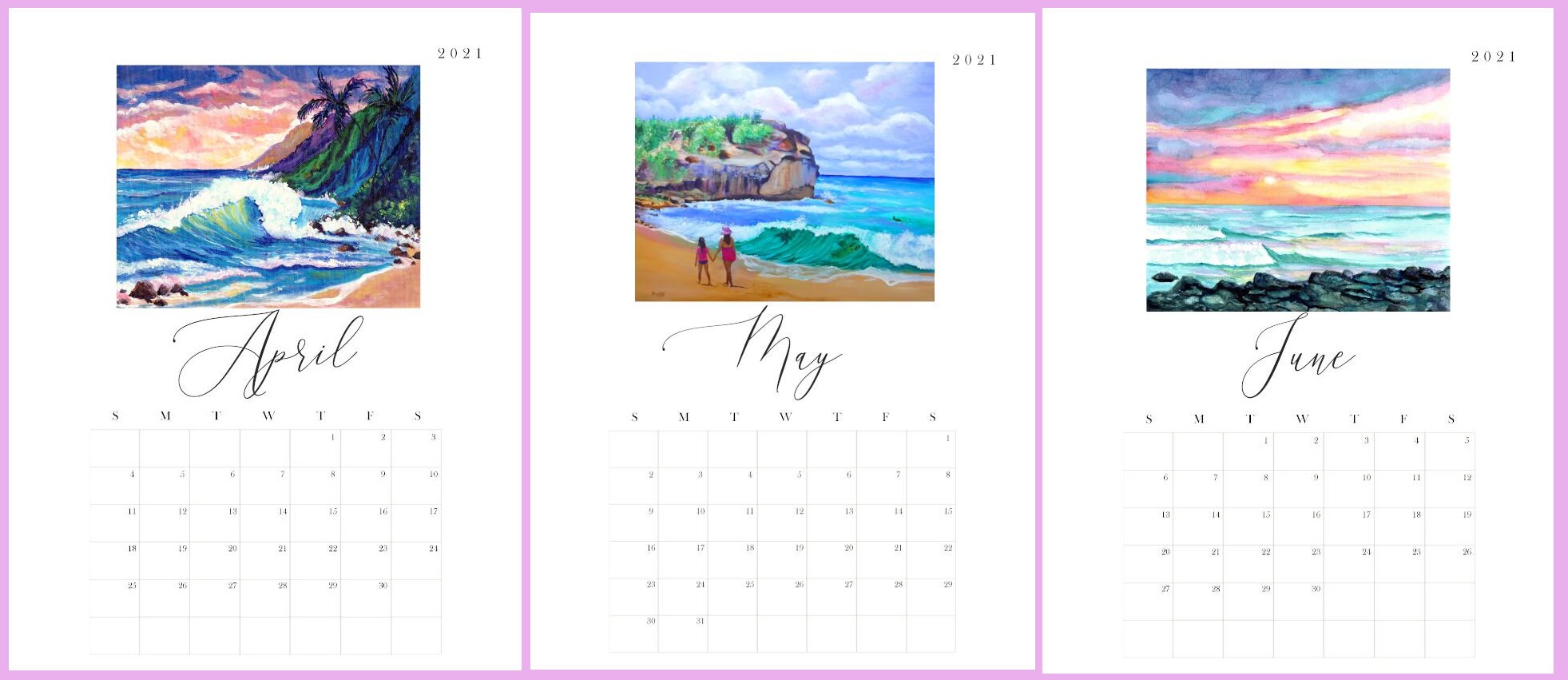 Kauai 2021 Calendario imprimible Kauai Paisajes Kauai Hawaii Etsy