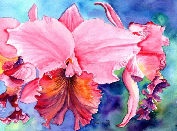 Pink Orchids, Orchid Art Print, Orchid Paintings, Tropical Orchids, Tropical Flower Art, Kauai Fine Art, Hawaiian Paintings, Hawaii Decor