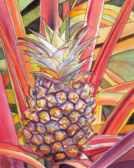 Pineapple art, Pineapple painting, Hawaii art, Pineapple prints, Hawaii painting, Hawaiian fruit, Tropical fruit, Fruit Art, house warming