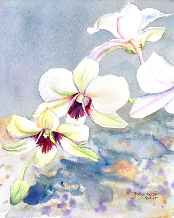 Orchid Art Print - Tropical Flower Art - White Orchid Painting - Hawaii wall art - Hawaiian home decor - White Orchids - Tropical Flowers