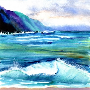 kauai art print hanalei sea ocean beaches sand hawaiian paintings artwork giclee print tropical painting kauaiartist marionette beach