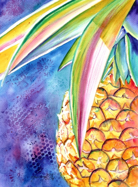 Pineapple Watercolor, Original Pineapple Art, Tropical Fruit, Kauai Art, Original Hawaiian Painting,  Colorful Pineapples, Hawaii Decor