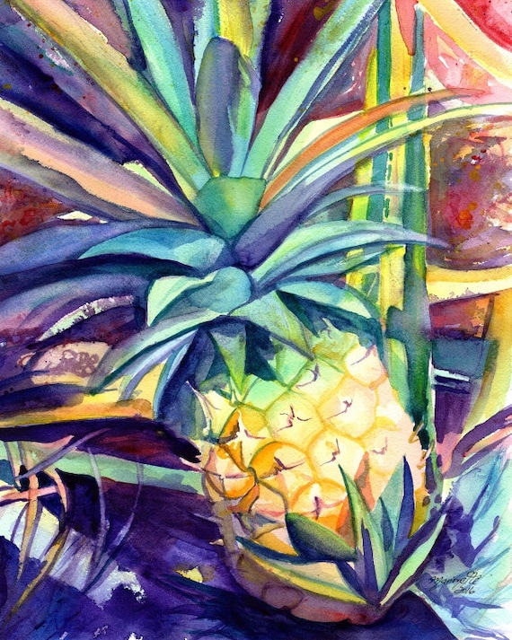 Pineapple art, Pineapple art print, Hawaiian Pineapple Art, Pineapple artwork, Pineapple decor, Pineapple design, Hawaii art