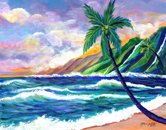 Kauai Na Pali Coast, Na Pali Fantasy, Kauai Painting, Kauai Wall Art, Kauai Decor, Hawaiian Art, Hawaii Decor, Tropical Paradise, Palm Trees