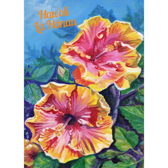 DIY Hawaiian Language Birthday Card, Hauoli La Hanau, Printable, Greeting, PDF 5x7, Hibiscus, print it yourself