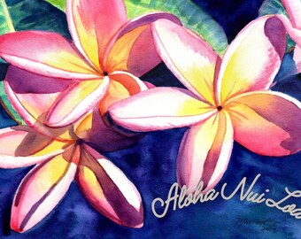 Biglietto di San Valentino Hawaii Love, Plumeria, Frangipani, Saluto hawaiano con tanto amore, Aloha Nui Loa, Stampabile, Biglietto d'auguri fai da te, PDF 5x7