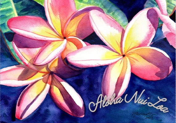 Hawaii Love Valentines Card, Plumeria, Frangipani, Hawaiian With Much Love Greeting, Aloha Nui Loa, Printable, DIY Greeting Card, PDF 5x7