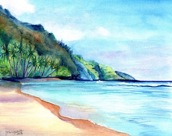 Ke'e Beach - Kauai Kee Beach - Kauai Art Print - Kauai North Shore Paintings -  Kauai Beach Art Prints - Na Pali Coast Decor